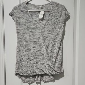 Cato Gray Wrap Tie Front Cap Sleeve Blouse